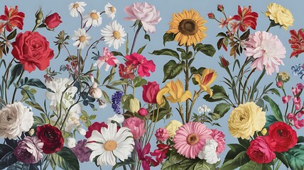 Elegant Floral Print Wallpaper Design in Soft Pink and Blue Tones