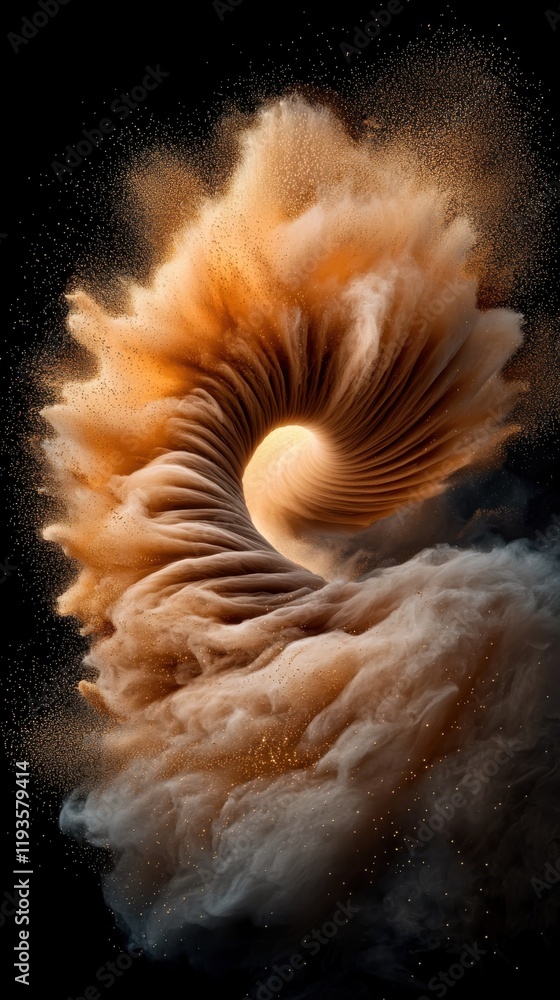 Poster dynamic spiraling storm of golden dust particles abstract art digital creation surreal environment c
