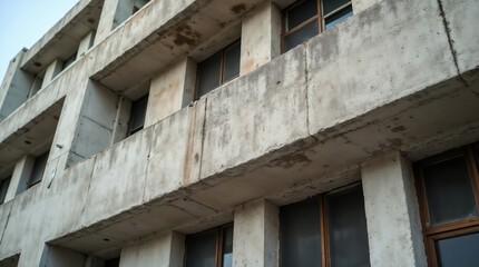 Weathered concrete building with windows