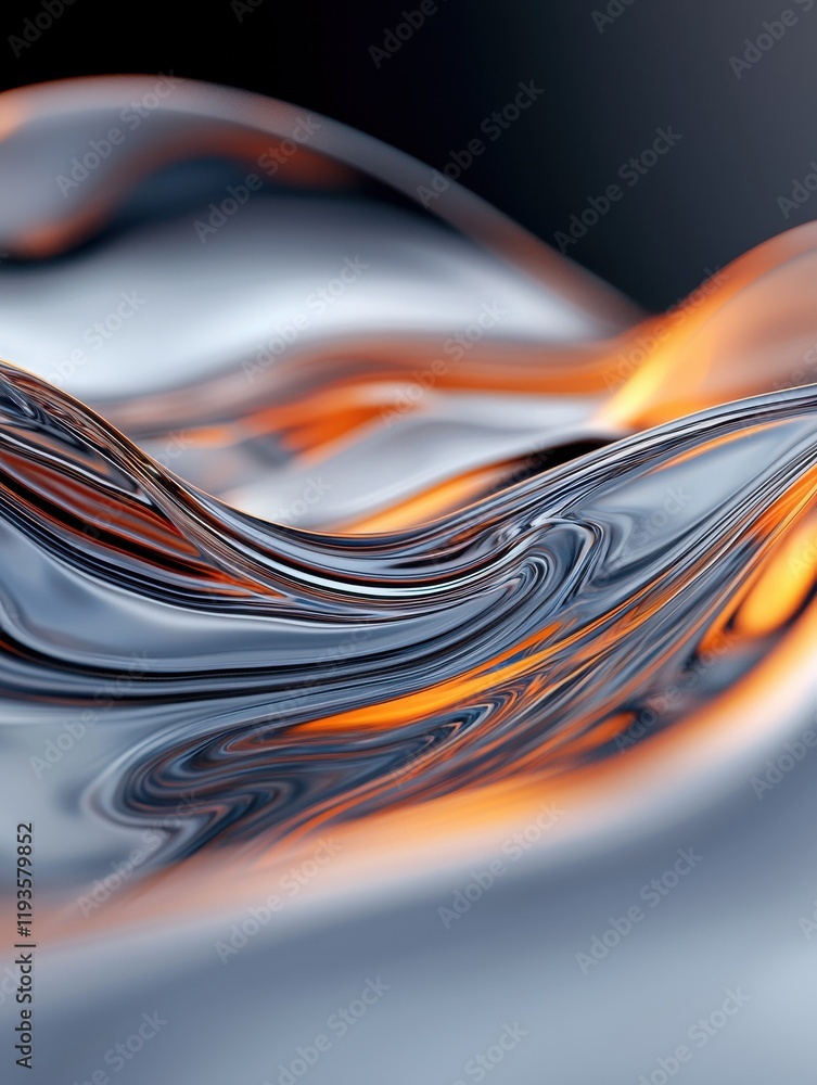 Poster dynamic waves of glowing liquid ripples abstract art studio setting high contrast macro view fluid m