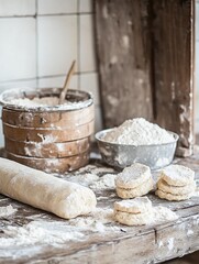 Baking homemade biscuits rustic kitchen food preparation cozy atmosphere close-up view culinary tradition