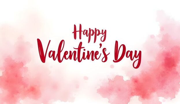 Valentine's Day greeting card displaying romantic red script lettering, overlaying soft pink watercolor background, expressing heartfelt love and celebratory sentiment