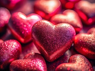 Obraz premium Macro Valentine's Day Hearts: Close-up Red & Pink Love Textures for Free Download