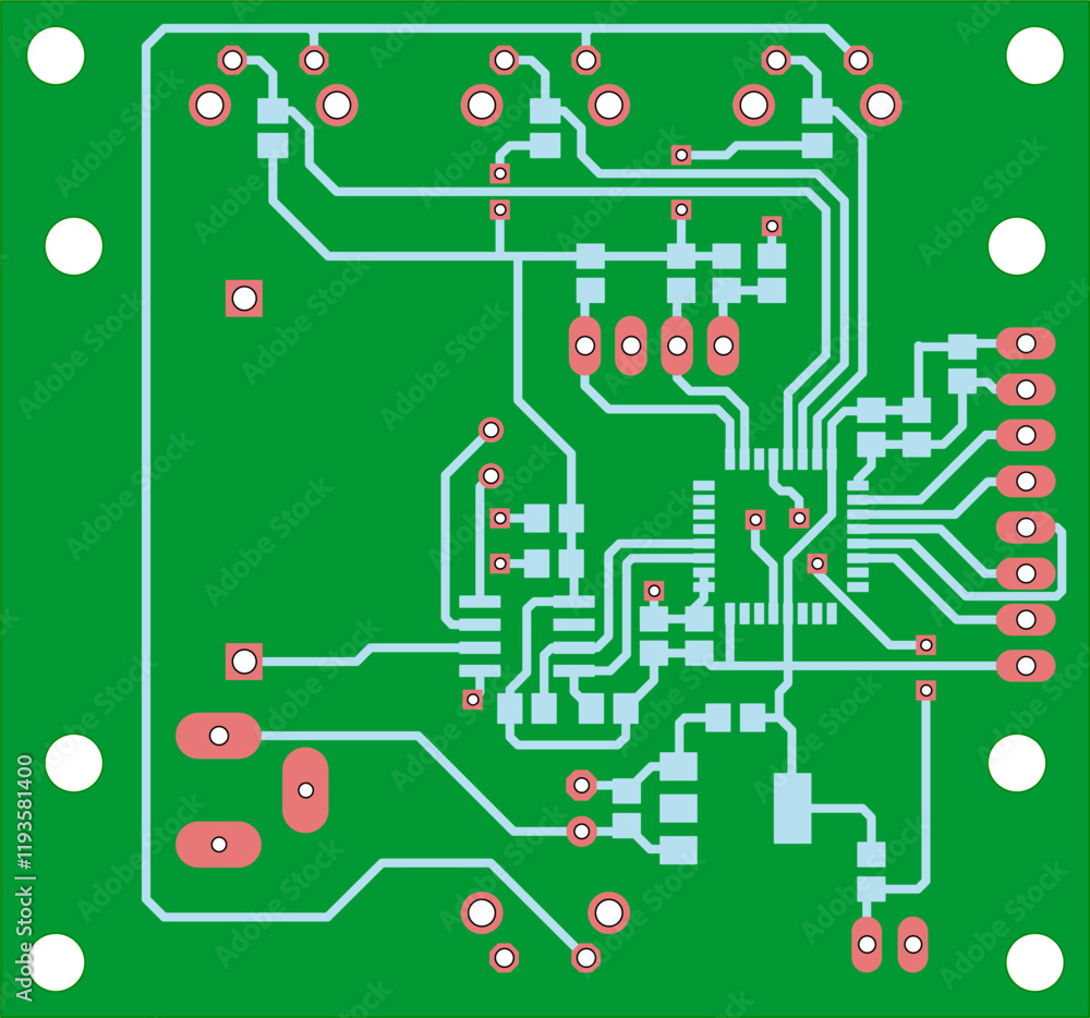 Poster tracing conductors of printed circuit board of electronic device. vector engineering drawing of pcb 