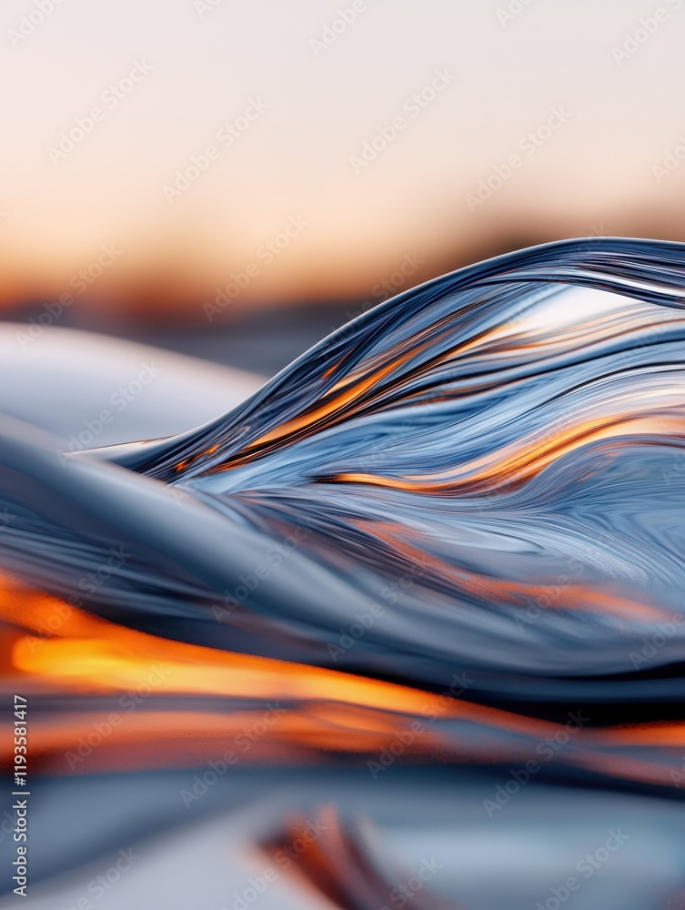 Poster dynamic waves of glowing liquid patterns at sunset nature abstract art tranquil environment