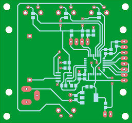 Tracing conductors of printed circuit board
of electronic device. Vector engineering 
drawing of pcb design. Electric background.
Computer technic cad project.