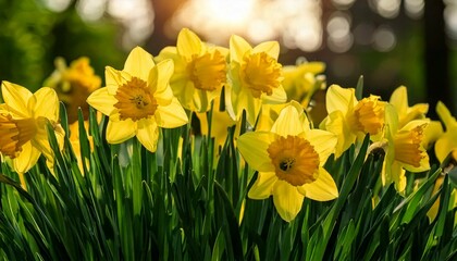 Fototapeta premium yellow daffodils in spring, daffodils in the garden, Daffodils shining in the sun