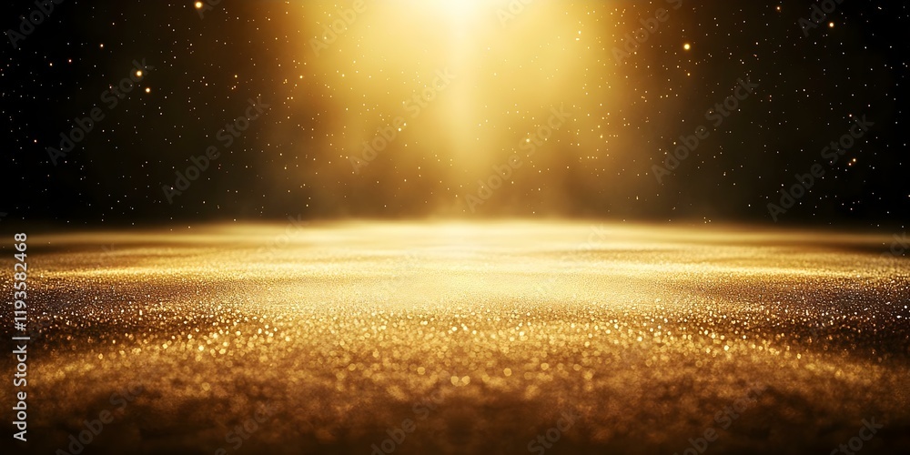 Poster a shimmering golden surface with a radiant light source above, creating a magical, ethereal atmosphe