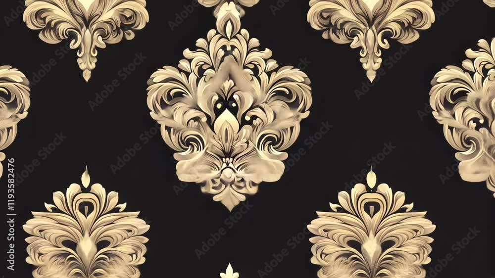 Poster elegant damask pattern in warm tones on a dark background showcases intricate design details and cra