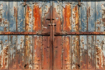 Photo of Old industrial metal fence or gate. Background texture for backdrops or mapping