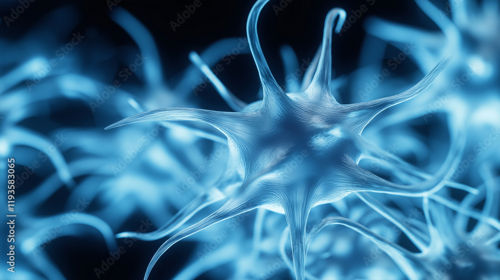 Poster close-up of glowing blue neuron structures, representing the complexity of the human brain and neura