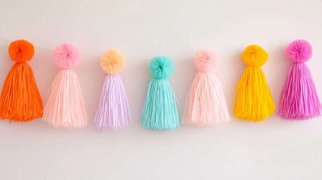 The pompom garland with colourful tassels 