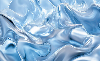 Fototapeta premium Abstract silky blue folds resembling fabric or liquid metal, creating a smooth and flowing textured design.
