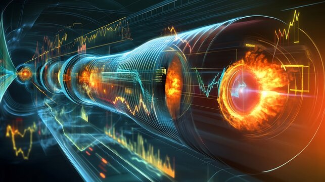 Theoretical diagrams of fusion processes nuclear energy accented glowing energy graphs