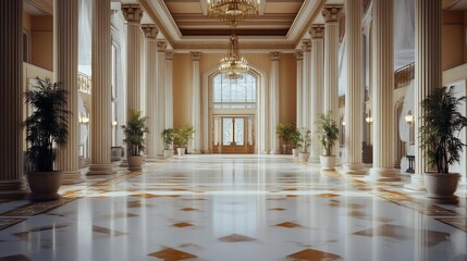 Fototapeta premium Grand Hall with Marble Floor and Elegant Columns