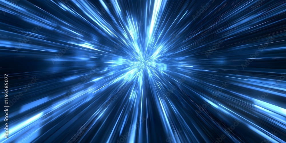 Poster a dynamic burst of blue light creating an illusion of speed, resembling a warp or hyperspace effect 