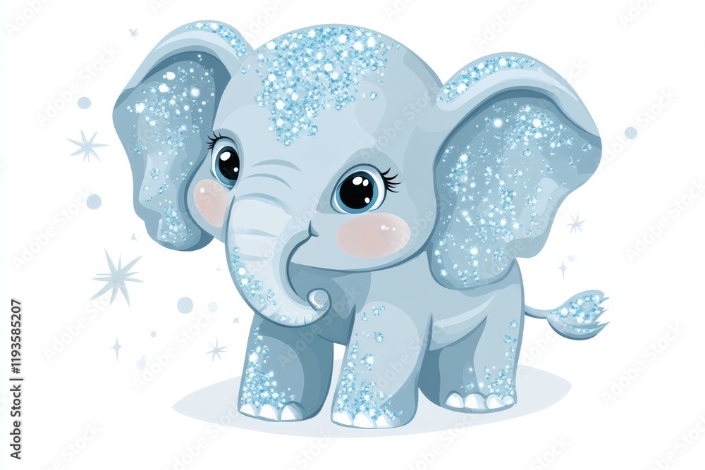 Fototapete cute elephant illustration with sparkling details creating a whimsical atmosphere in a playful setti