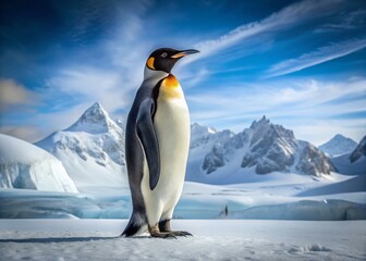 Fototapeta premium Majestic Emperor Penguin, Antarctic Wildlife, Isolated Snow Background Stock Photo