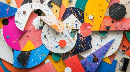 Abstract Colorful Geometric Shapes Painted Wood Composition