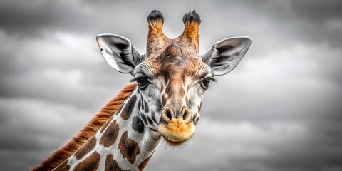 Obraz premium Majestic Giraffe Portrait: High-Key Black and White Low Light Photography