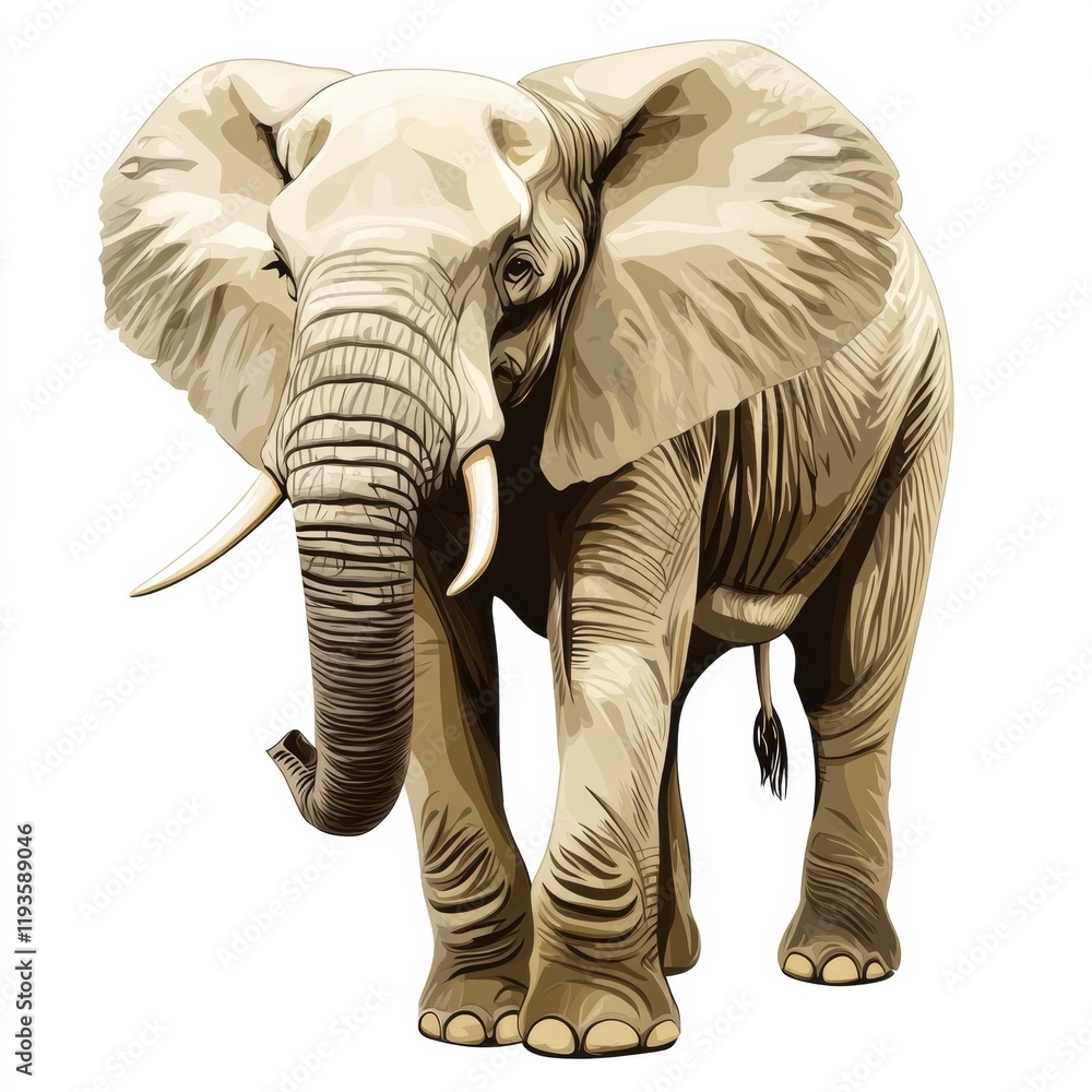 Poster majestic elephant walking confidently in a natural habitat during the day displaying its strength an