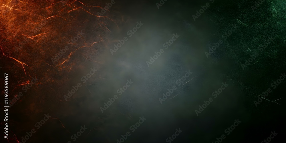 Poster a textured background with abstract swirling patterns in dark green and fiery orange tones. concept 