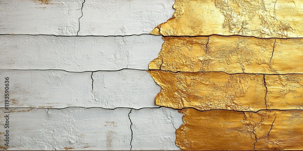 Poster textured surface featuring white and gold layers with cracks highlighting unique design elements