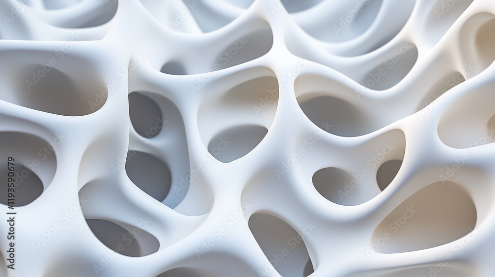 Aufkleber abstract close-up of a white organic structure with interconnected smooth shapes and irregular holes