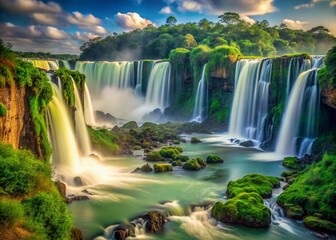 Majestic Iguazu Falls Long Exposure, Argentina Brazil Border, Natural Wonder