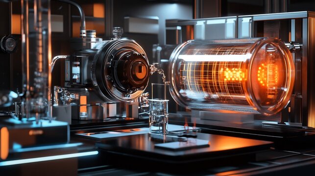 Experimental setups laboratory apparatus and futuristic physicsbased simulations highlighting scientific innovation