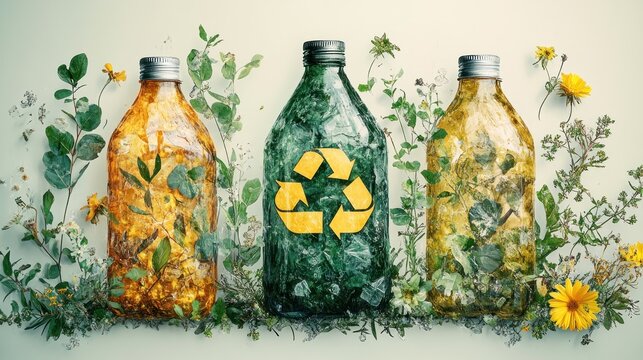 Recycled plastic bottles, plants, studio, eco-friendly, recycling