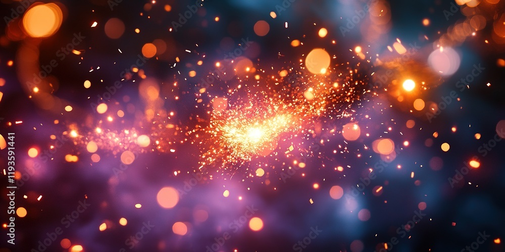 Poster vibrant cosmic explosion with swirling colors and sparkling particles in a stunning visual display