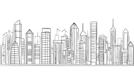 Fototapeta premium Single continuous one line art city building construction. Architecture house urban apartment cityscape concept design sketch outline drawing vector illustration