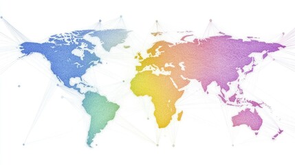 Colorful Digital World Map with Network Connections and Gradient Overlay