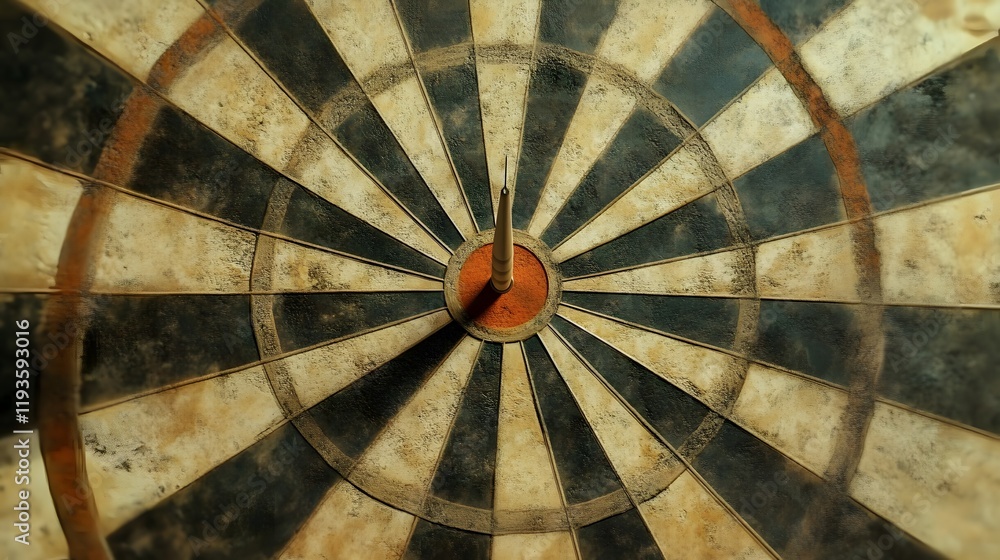 Poster a weathered dartboard shows a dart in the center