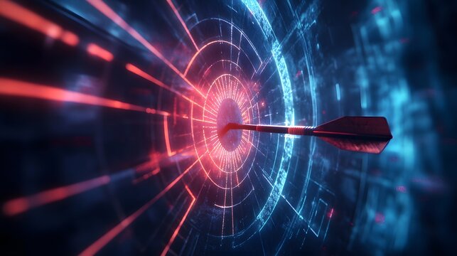 Arrow hitting digital target achieving success goal