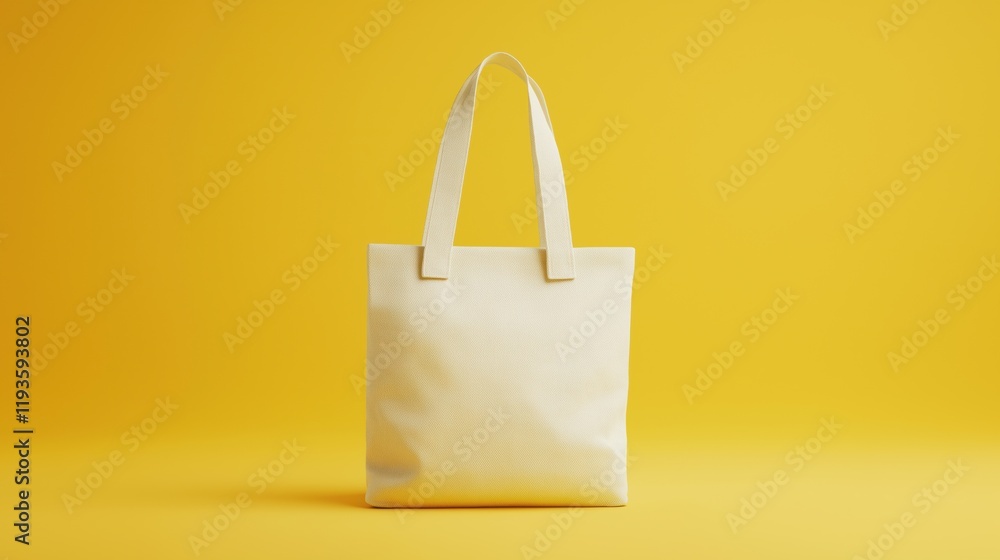 Poster high-resolution blank canvas tote bag isolated on a solid yellow background for mockup designs