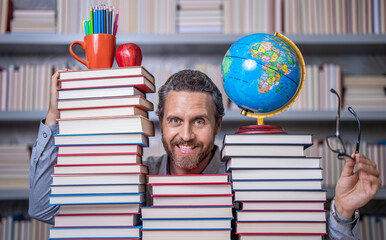 teacher in school do homework reading books getting knowledge and education at teachers day