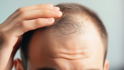 Naklejka premium Close-Up Of Doctor Marking Young Man'S Forehead For Hair Loss Problem On A Light Background. A Personalized And Detailed Examination.