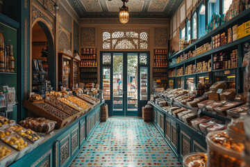 Charming atmosphere of a vintage Turkish candy shop filled with treats
