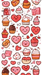 Cute hearts and delightful sweets create an adorable pattern filled with joy and sweetness, perfect for celebrating love and happiness any day