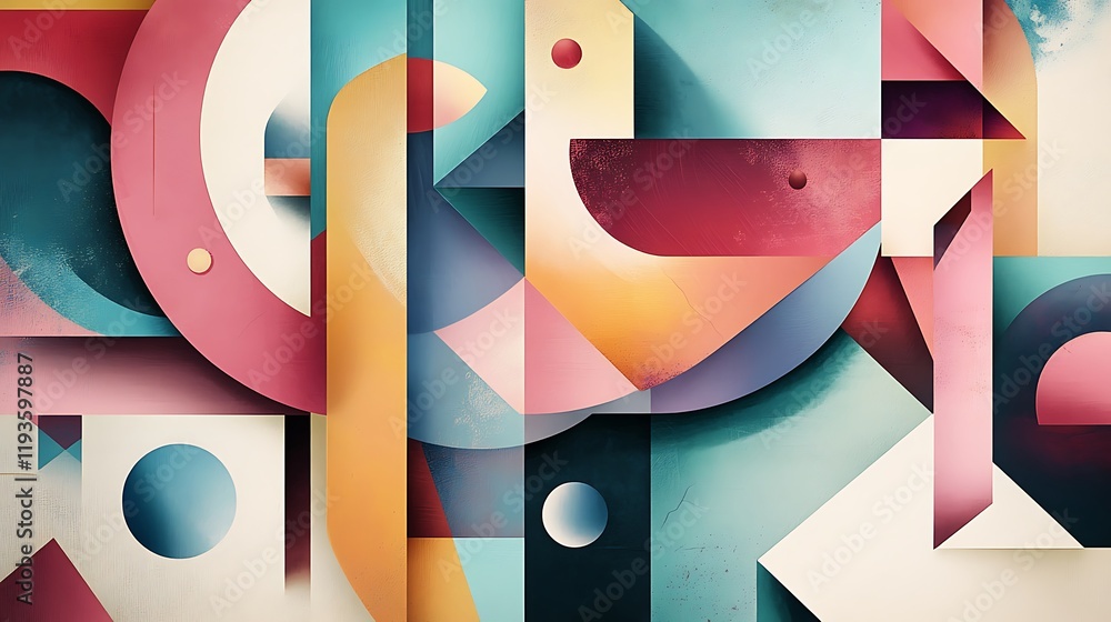 Poster abstract geometric composition with varied shapes and colors