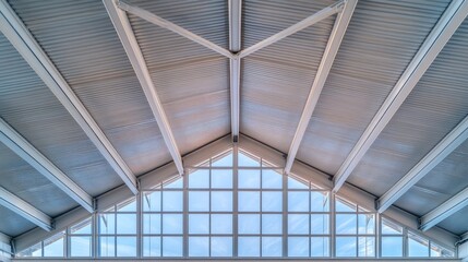 Obraz premium Detailed texture of a Scandinavian metal ceiling showcases diagonal lines and air conditioning pipes in a high-resolution format