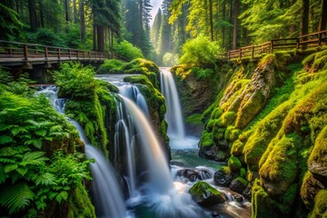 Naklejka premium Majestic Sol Duc Falls Cascade in Olympic National Park, Washington State