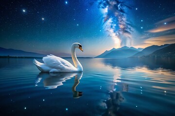 Fototapeta premium Majestic Swan at Dusk, Lake Garda, Italy - Night Photography