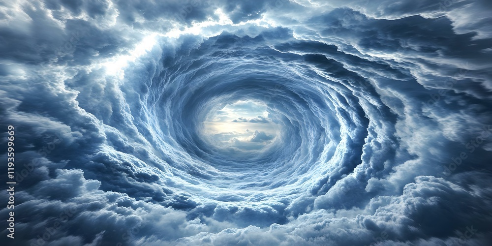 Poster a swirling vortex of clouds with a bright center, creating a dramatic and dynamic sky effect. concep