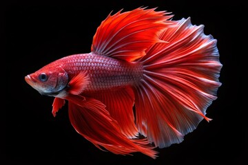 Majestic Thai Fighting Fish Ascending: Black Isolated Background Stock Photo