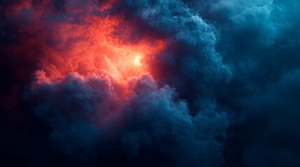 A blue and red cloud with a yellow sun in the middle