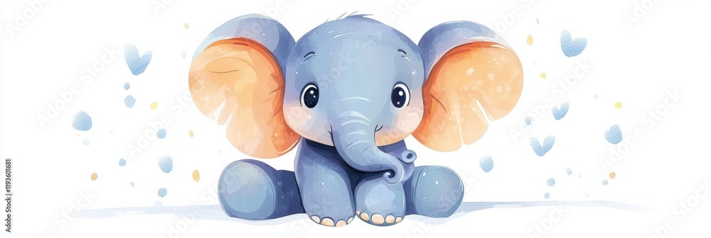 Leinwandbilder cute elephant illustration sitting with playful expression and colorful background featuring soft sh