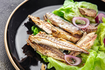 mackerel can seafood salad fresh tasty food dish delicious gourmet food background on the table rustic food top view copy space keto and paleo diet Vegetarian  food pescetarian diet